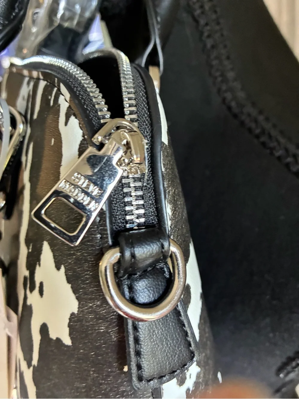 Steve Madden Black & White Cowprint Dome Satchel Or Crossbody